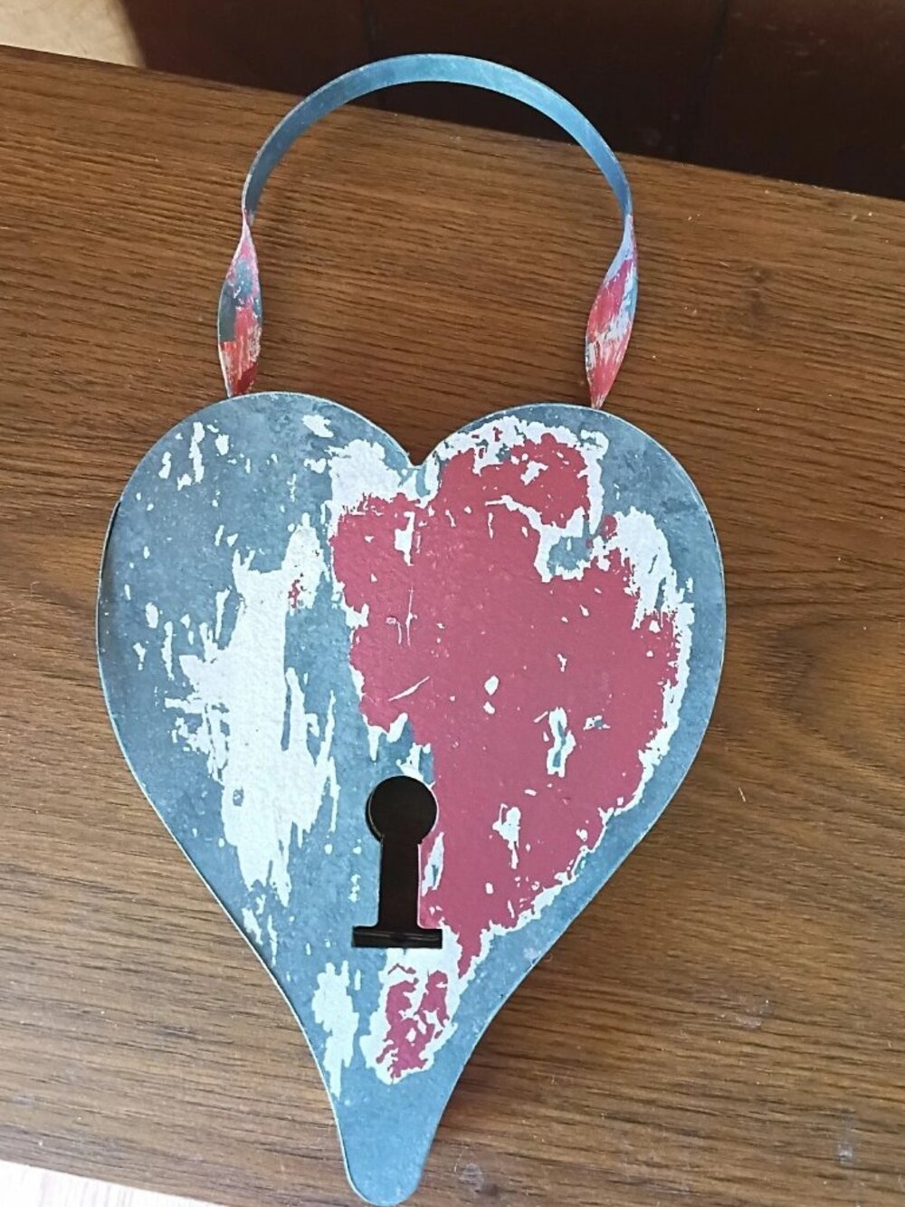 Primitive Rustic Metal Heart Wall Hanging Keyhole Decor Distressed Farmhouse